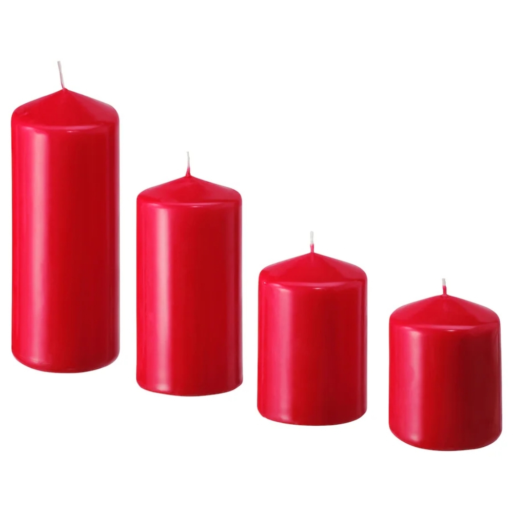 Retired FENOMEN Unscented pillar candles, set of 4, red